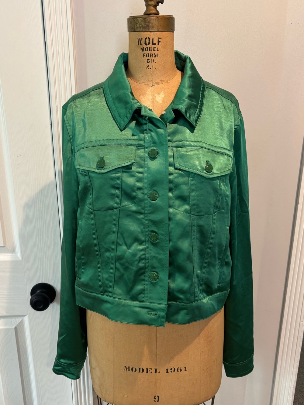 BCBGeneration Emerald Green Satin Crop Jacket